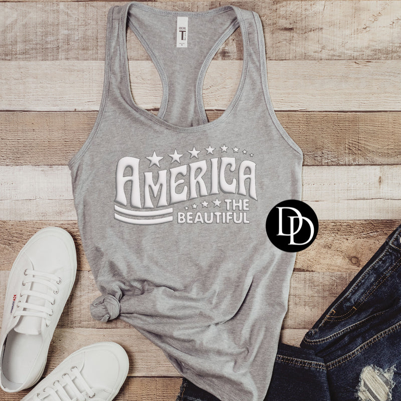 America The Beautiful (White Puff) Puff Screen Print Transfer*